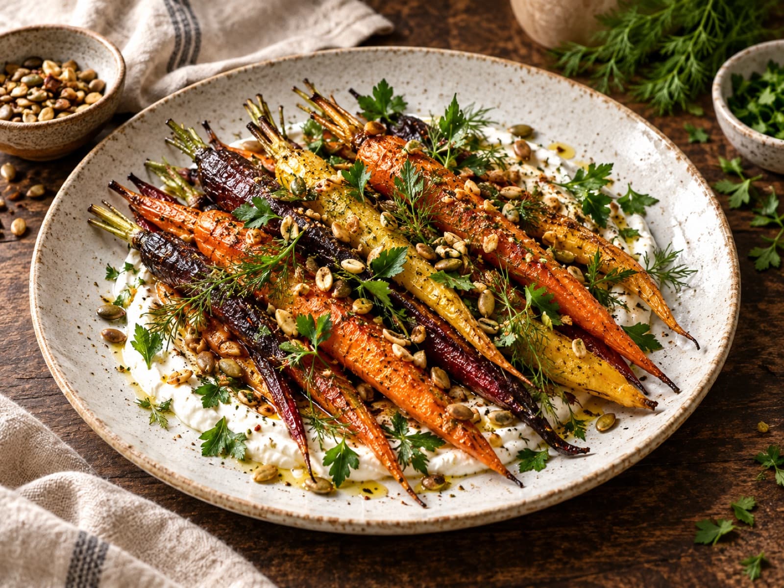 Roast carrots on whipped feta